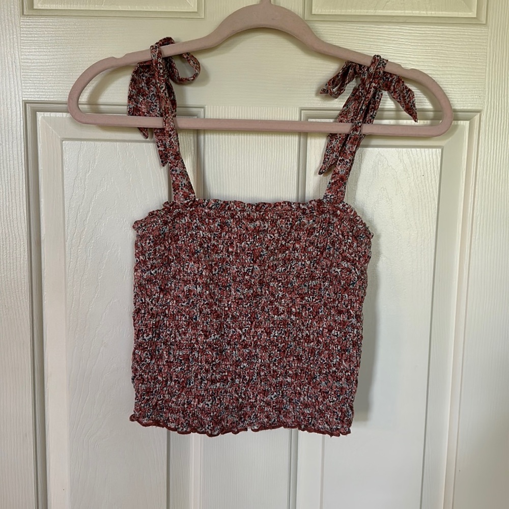 Abercrombie smocked, tie top, crop top